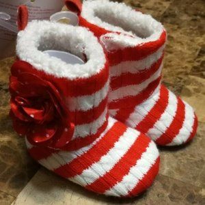 Stepping Stone Red White Striped Sweater Booties